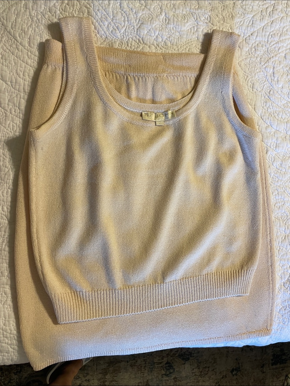 St. John Cream Knit Tank Top - Sleeveless Sweater and Skirt set